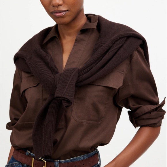 NWT Madewell Utility Long-Sleeve Popover Shirt Dark Carob Brown SZ Various - Picture 2 of 11